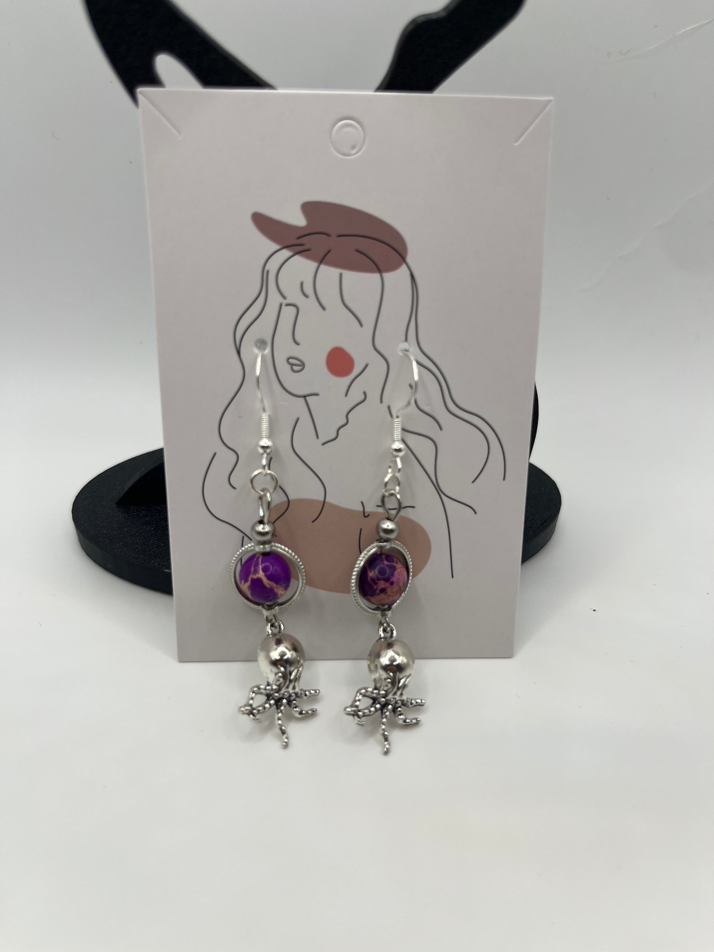 Boucles d'oreilles pieuvre/perle en verre