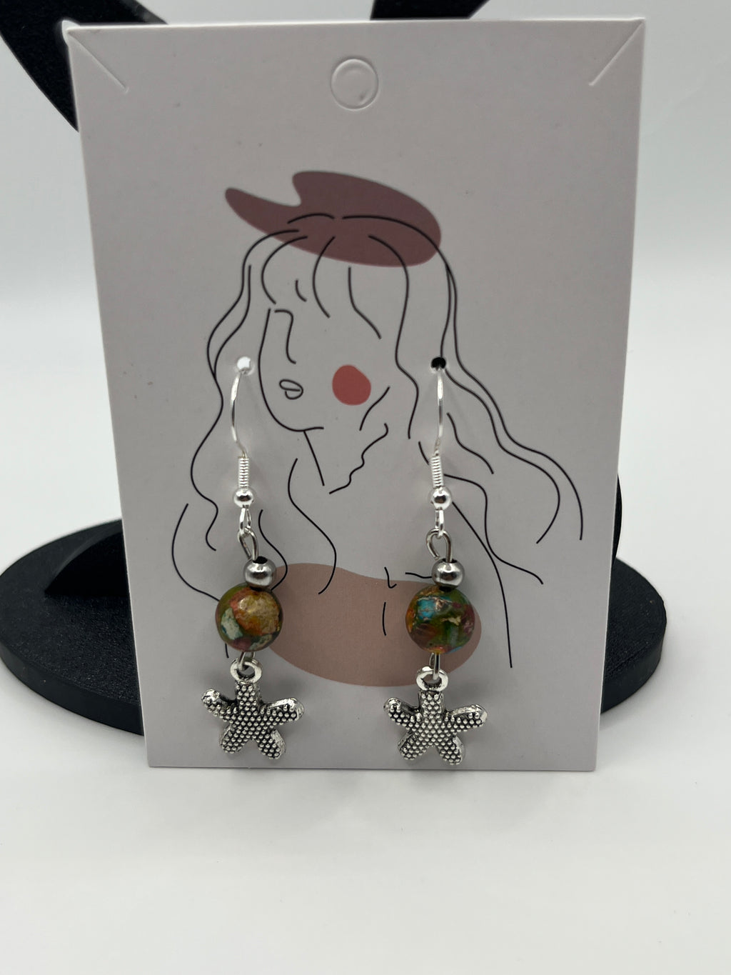 Boucles d'oreilles étoile de mer/perle de verre