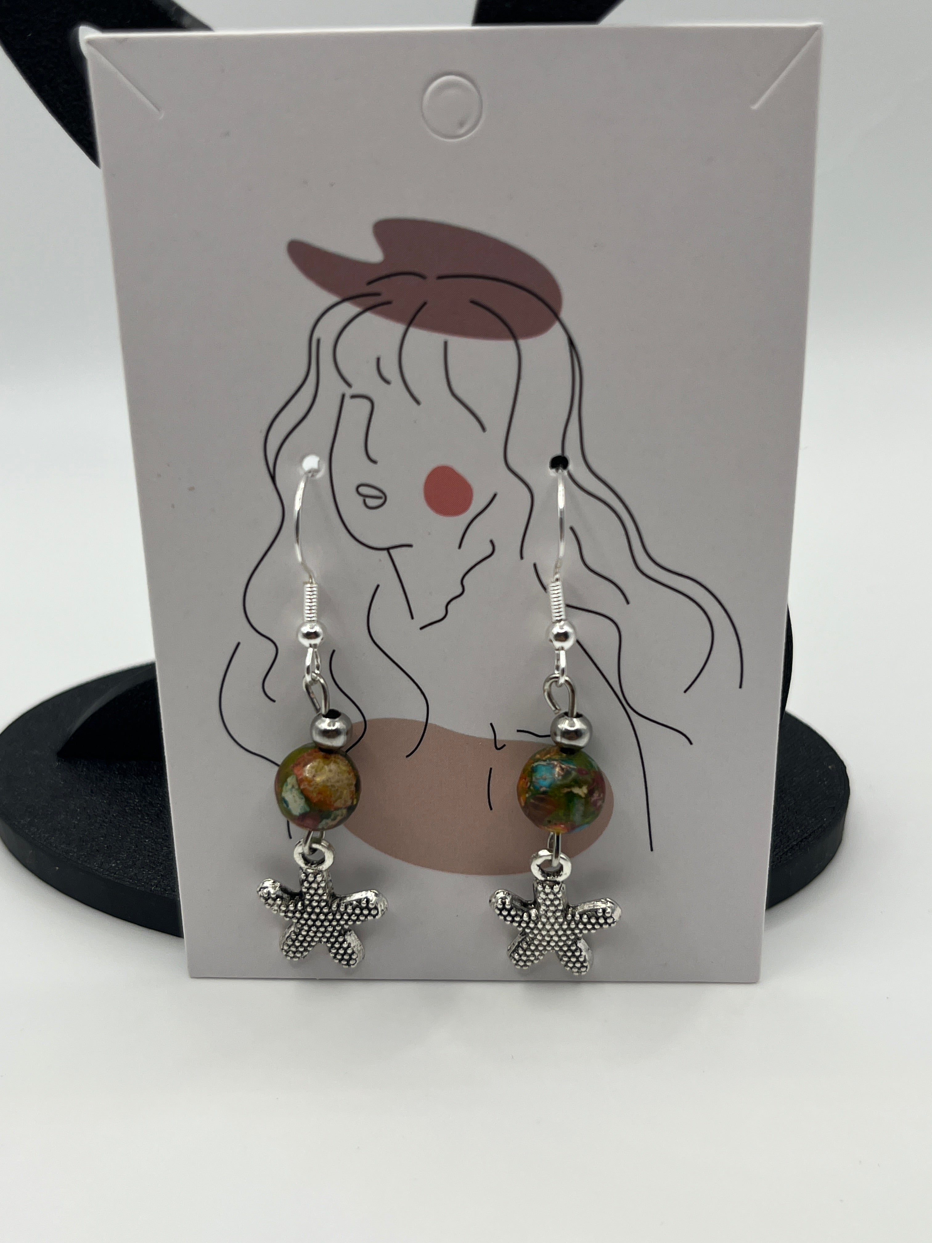 Boucles d'oreilles étoile de mer/perle de verre