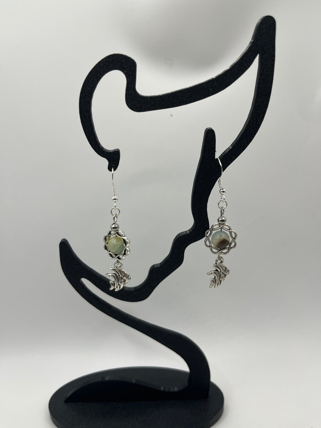 Boucles d'oreilles poissons/perle verte