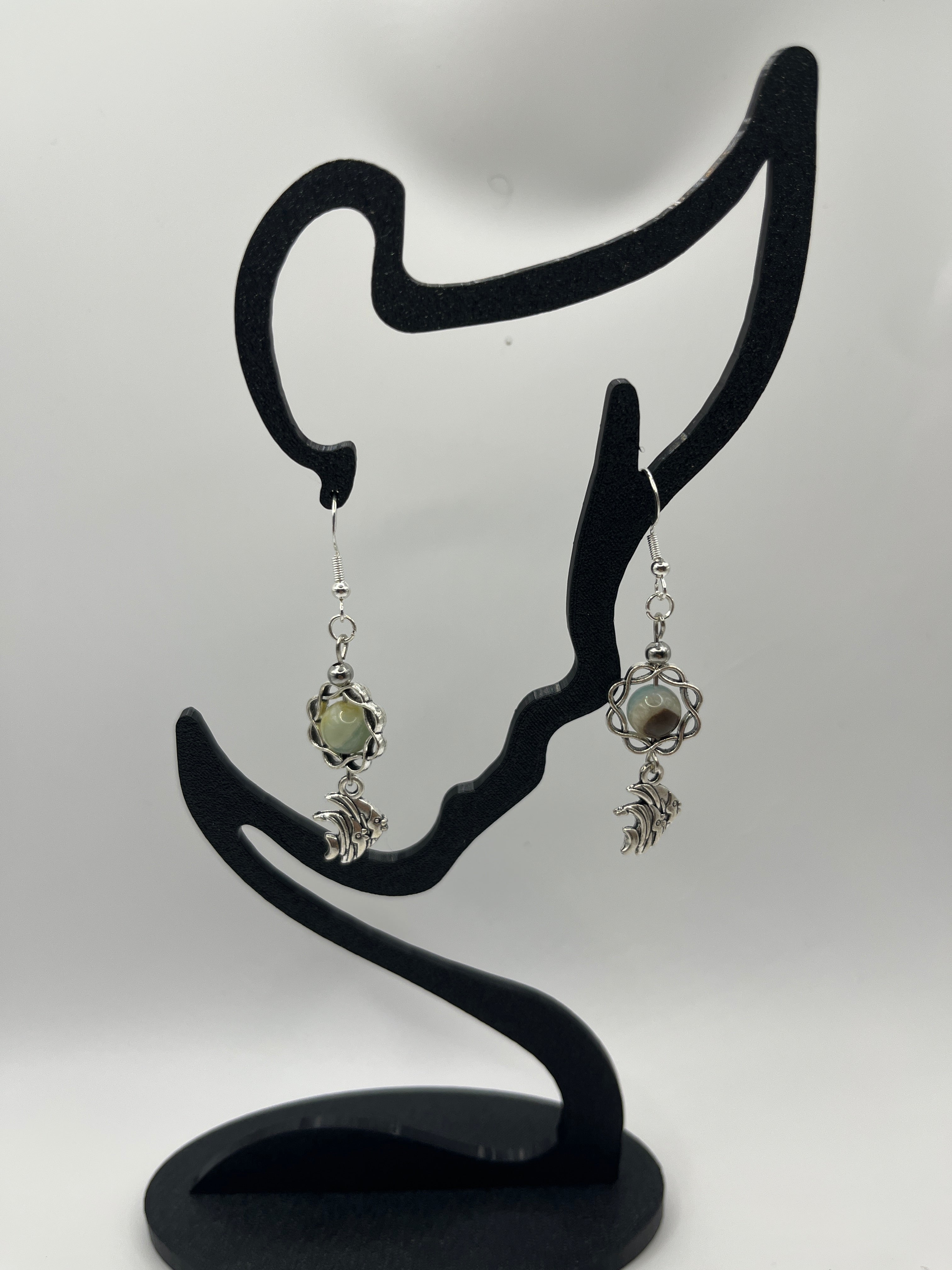 Boucles d'oreilles poissons/perle verte