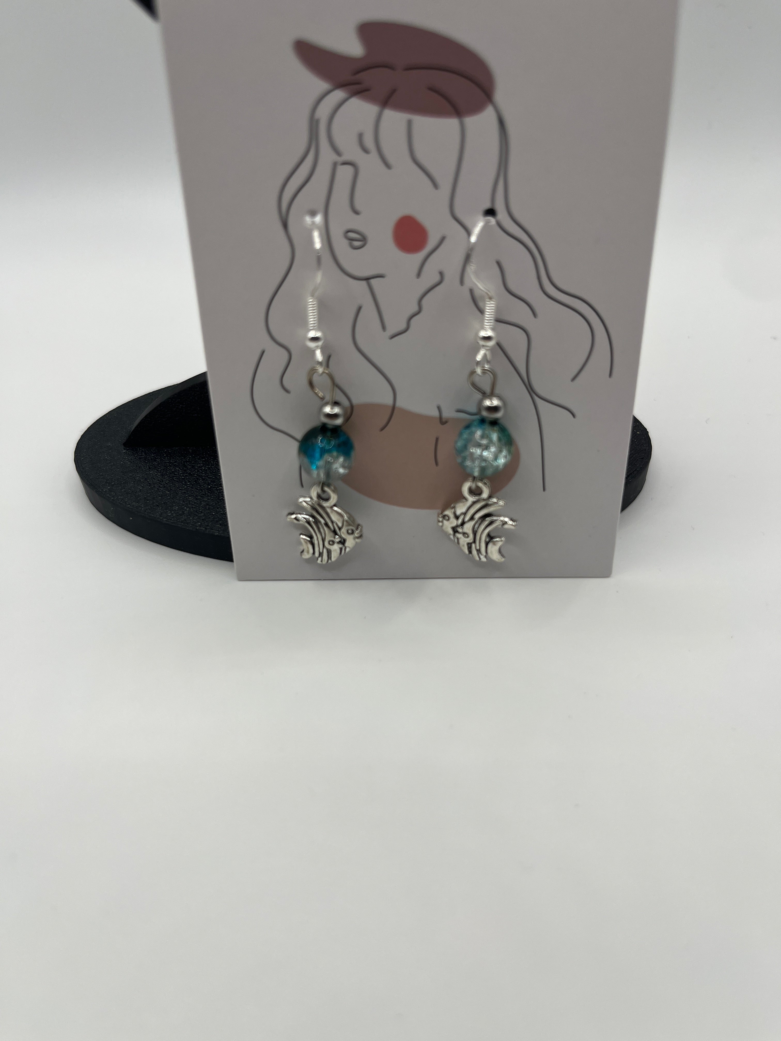 Boucles d'oreilles poissons tropicaux/ perle en verre