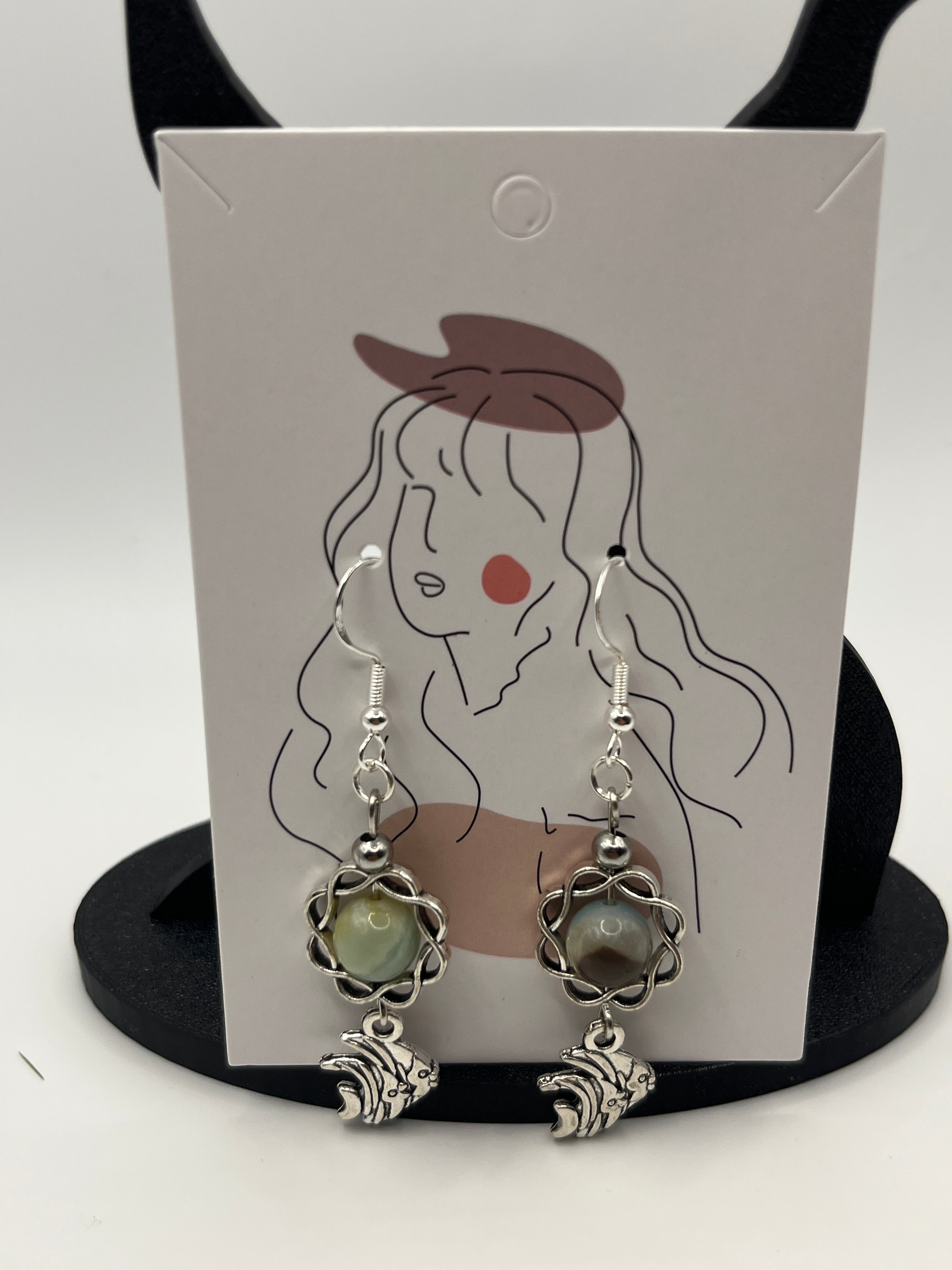 Boucles d'oreilles poissons/perle verte