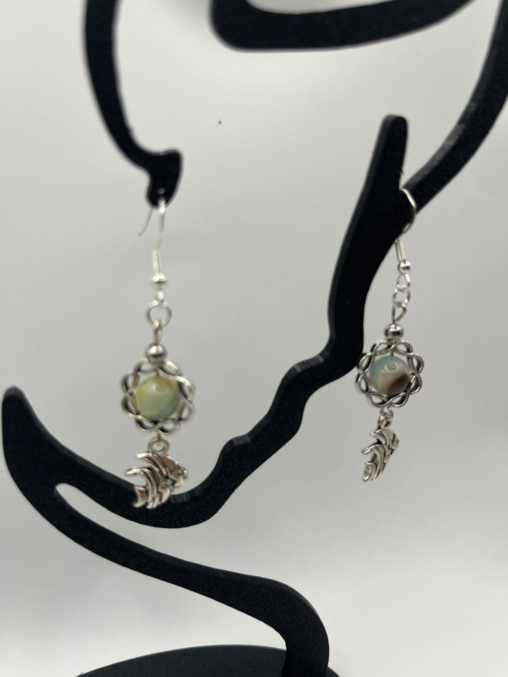 Boucles d'oreilles poissons/perle verte
