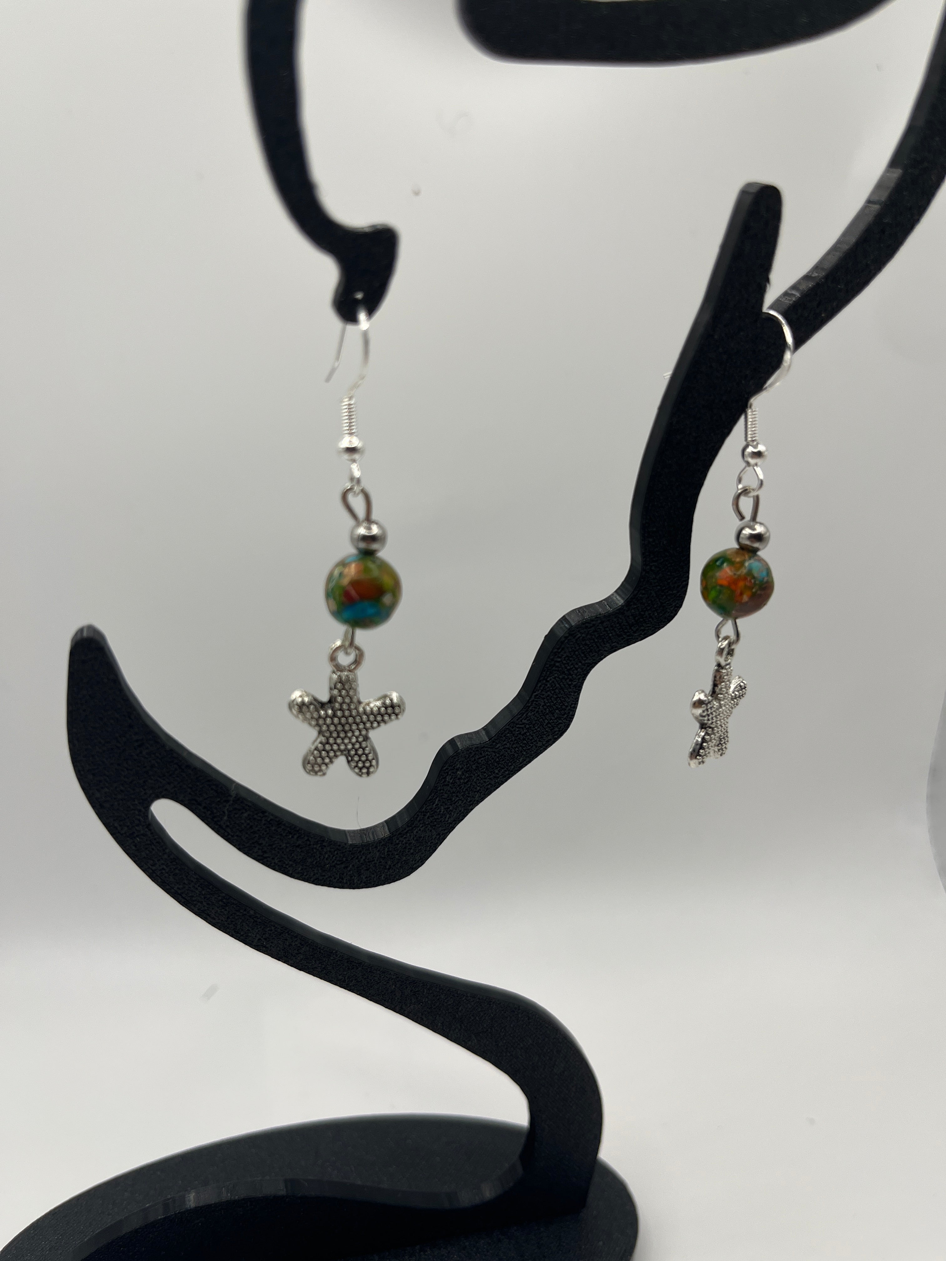 Boucles d'oreilles étoile de mer/perle de verre