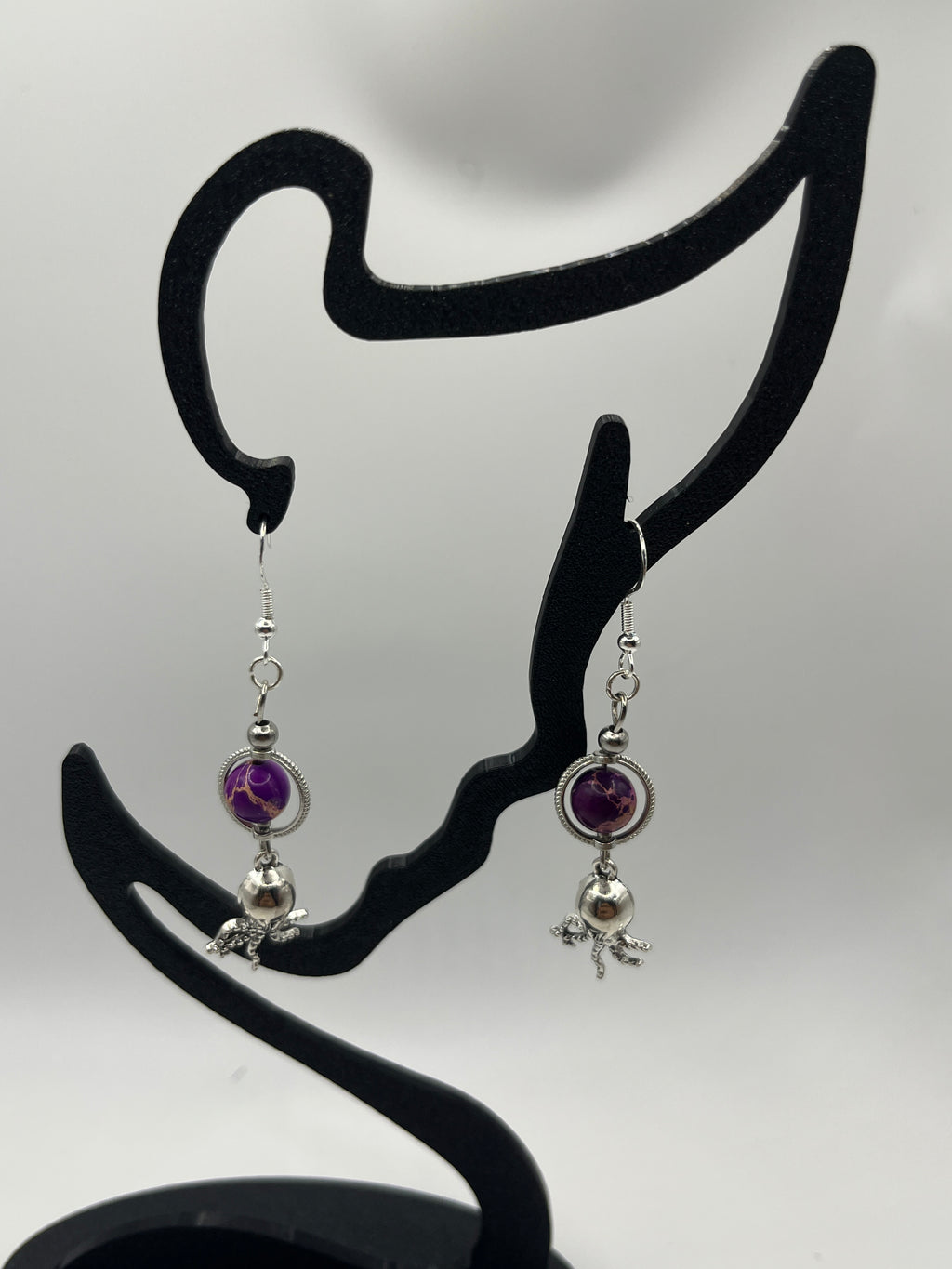 Boucles d'oreilles pieuvre/perle en verre
