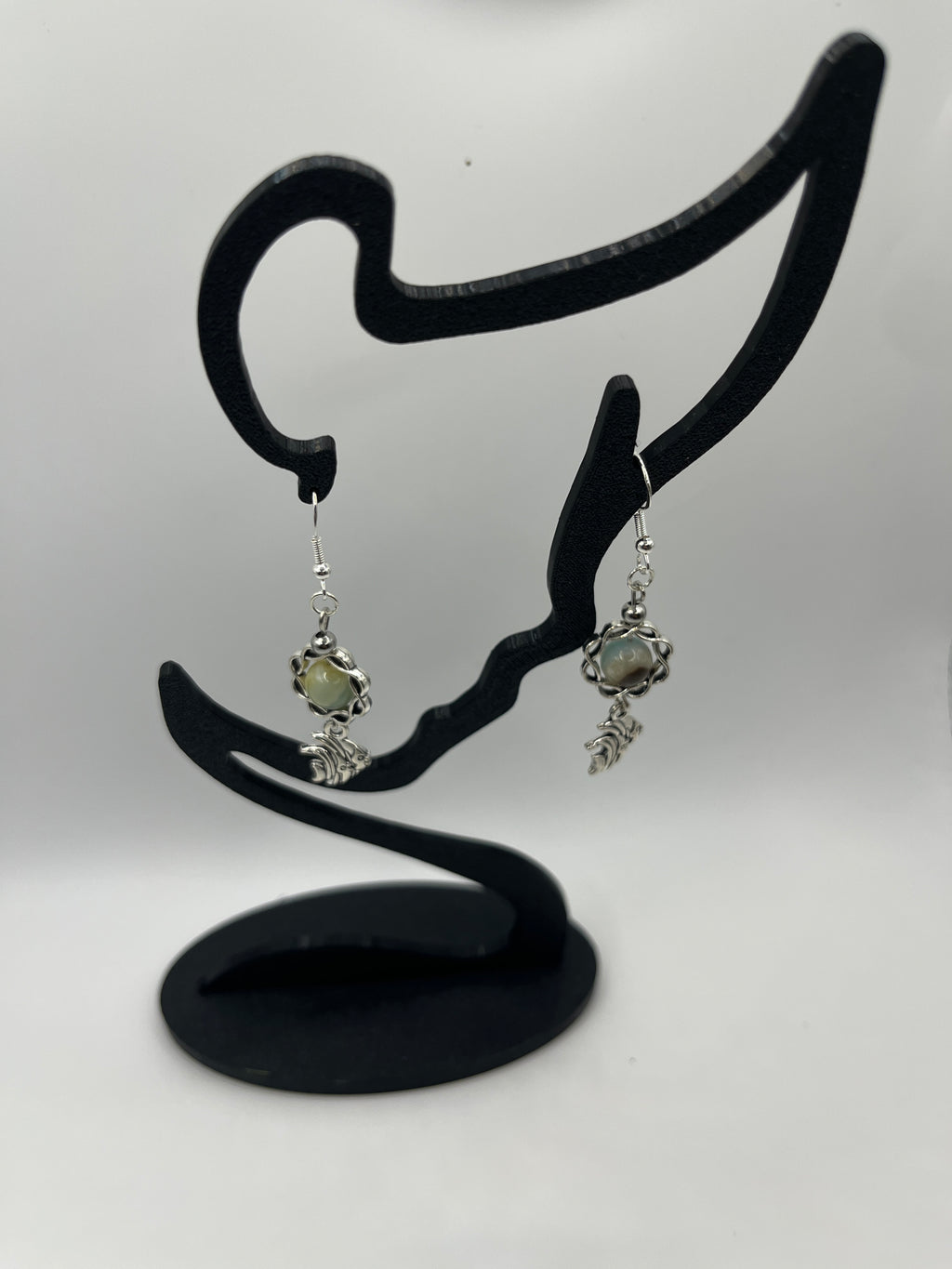 Boucles d'oreilles poissons/perle verte