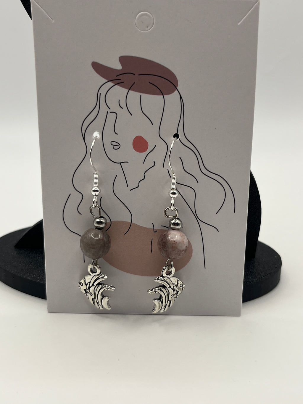 Boucles d'oreilles poissons tropicaux/ rhodonite