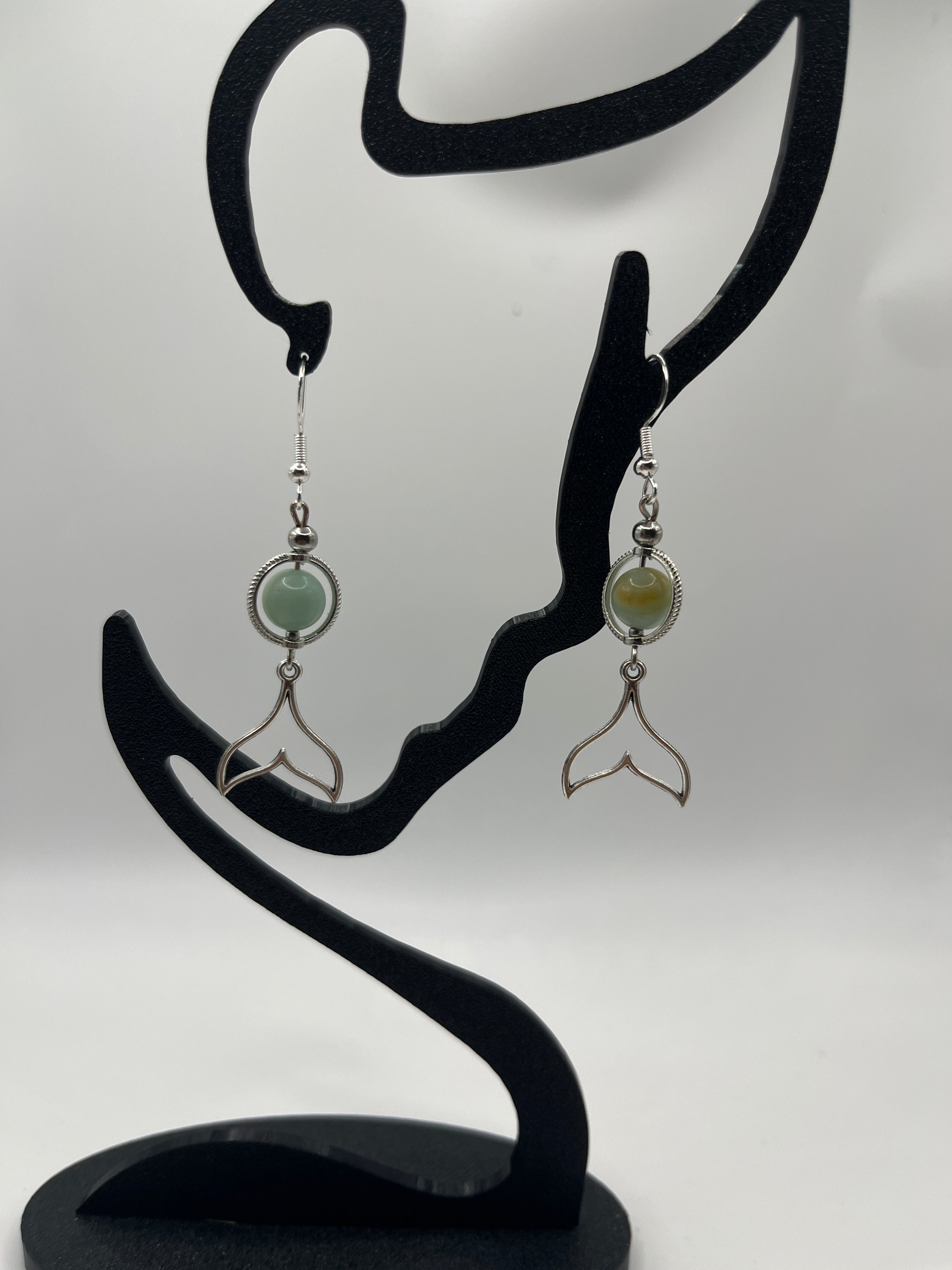 Boucles d'oreilles queue de baleine, amazonite