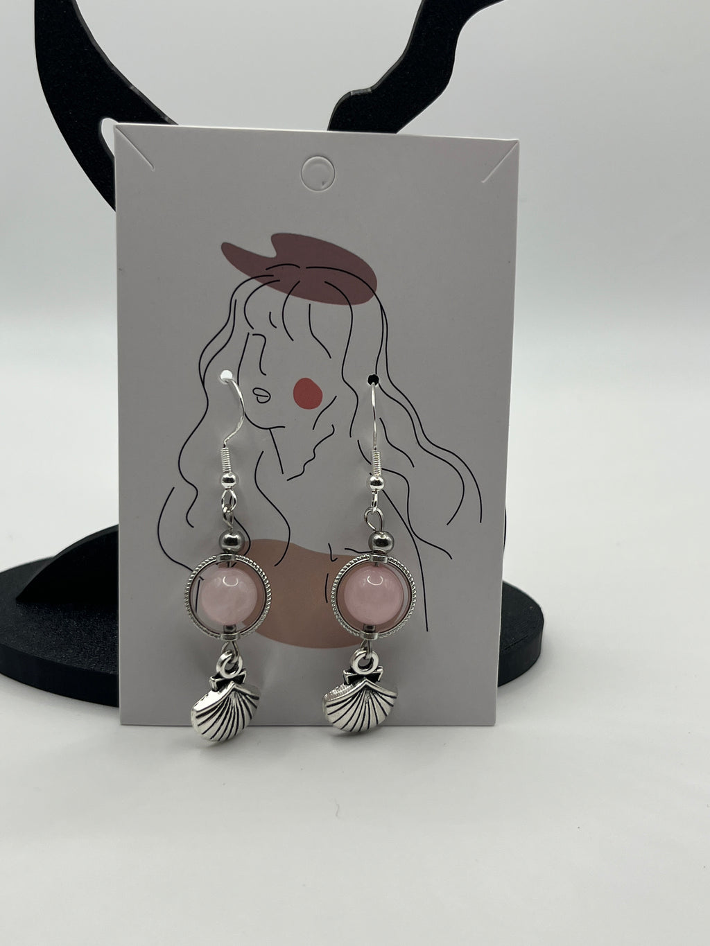 Boucles d'oreilles coquille st jacques/ quartz rose
