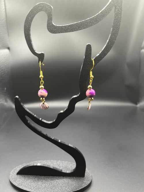 BO pendantes coquillage rose,perle rose/violette
