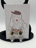 Boucles d'oreilles tortue/perle de verre fleur