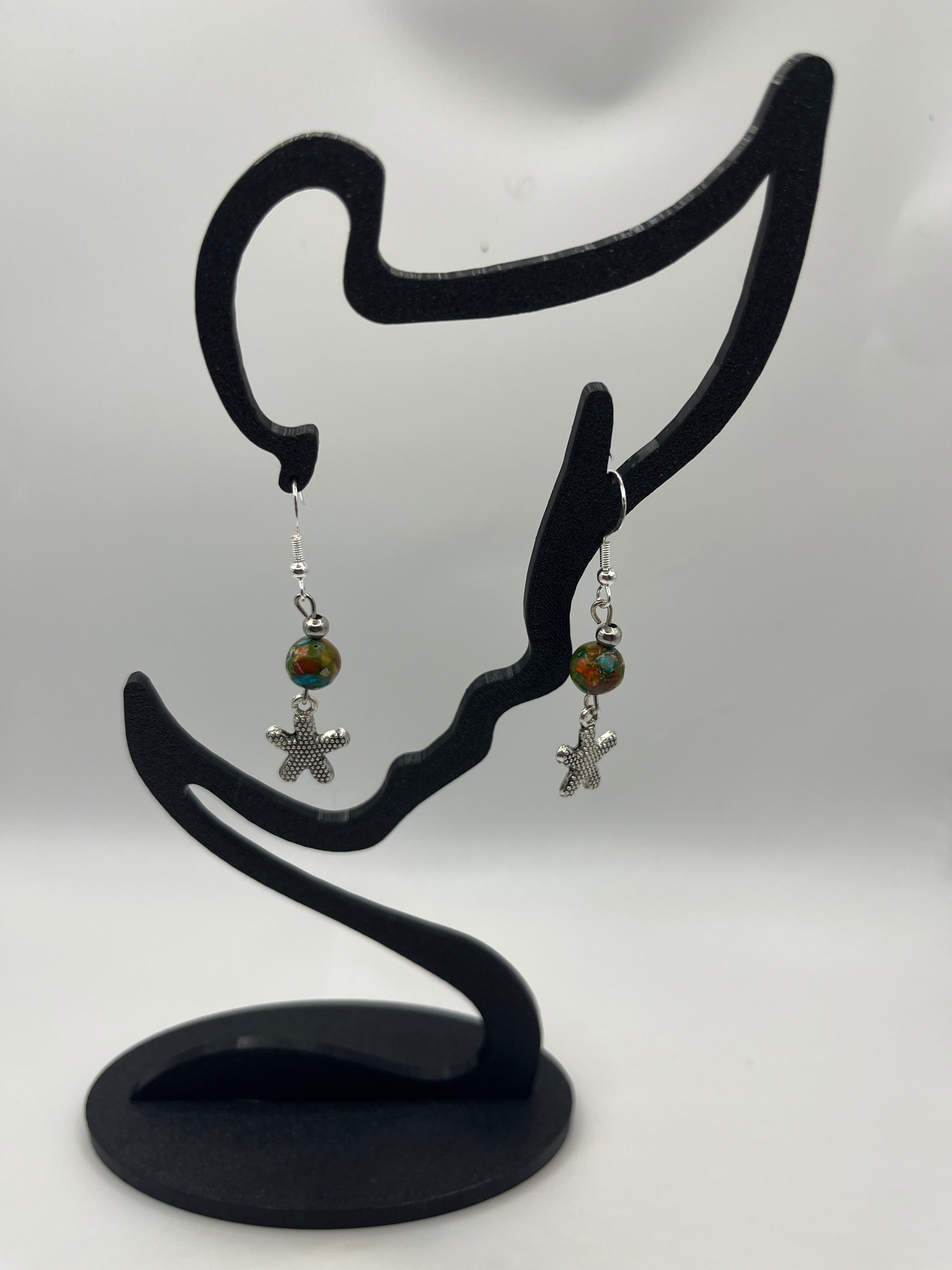 Boucles d'oreilles étoile de mer/perle de verre